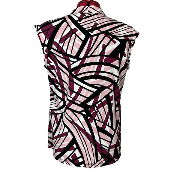 Anne Klein sleeveless front pleats geometric print stretch top - Picture 2 of 4